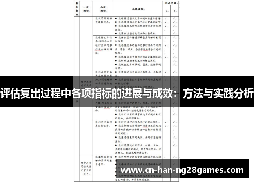 评估复出过程中各项指标的进展与成效:方法与实践分析 评估复出过程中各项指标的进展与成效:方法与实践分析